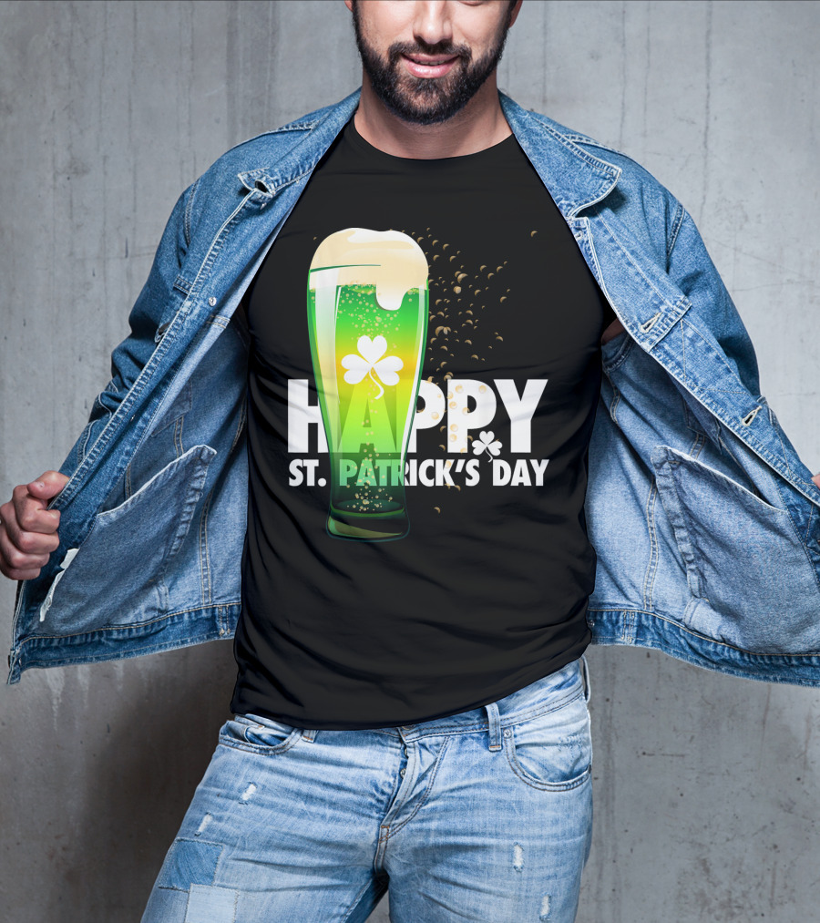 Happy St. Patrick's Day Irish Green Beer With Shamrock Bubbles T-Shirt