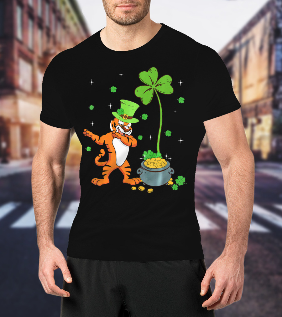 Shamrock Leprechaun Tiger St Patricks Gold Pot T-Shirt