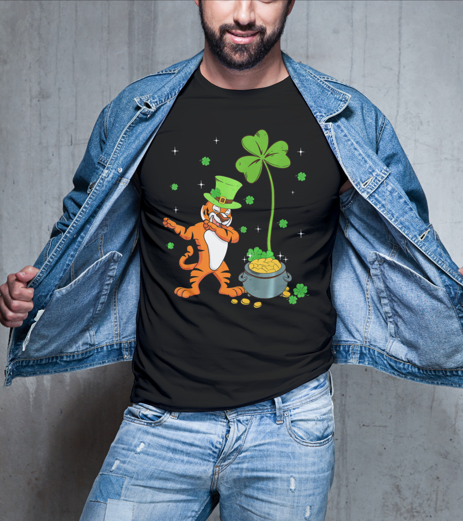 Shamrock Leprechaun Tiger St Patricks Gold Pot T-Shirt