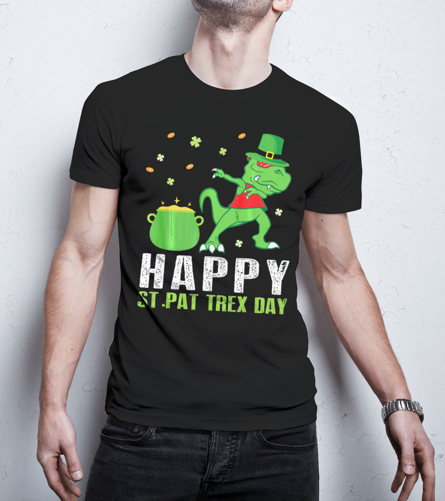 Hap St. Pat T-Rex Day Dinosaur Leprechaun Dab Spot Of Gold T-Shirt