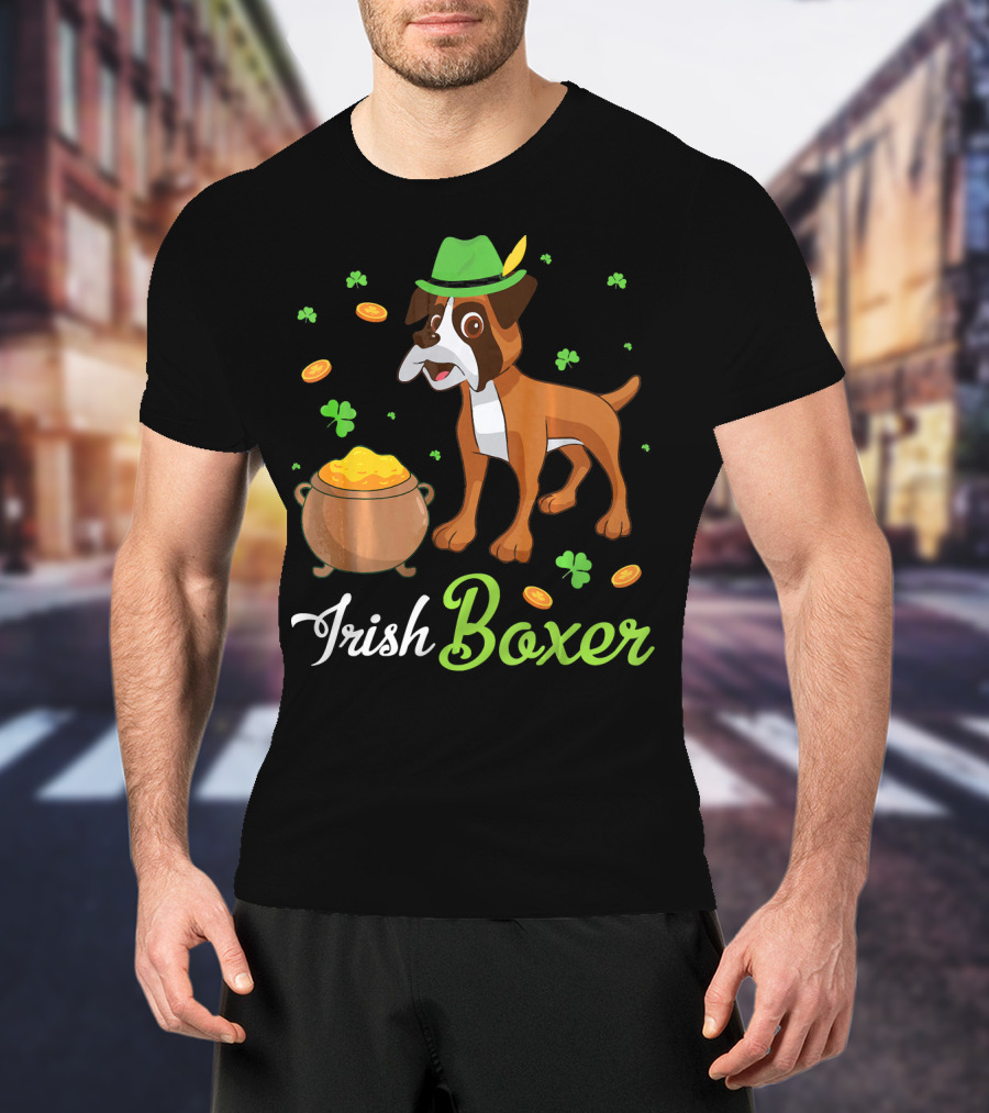 Irish Boxer Leprechaun Coins Shamrocks T-Shirt