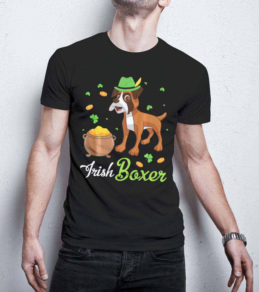 Irish Boxer Leprechaun Coins Shamrocks T-Shirt
