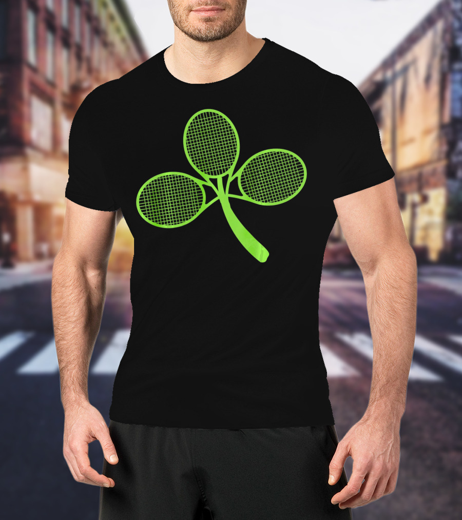 Tennis Shamrock Irish St Pattys Sports Racquet Clover T-Shirt