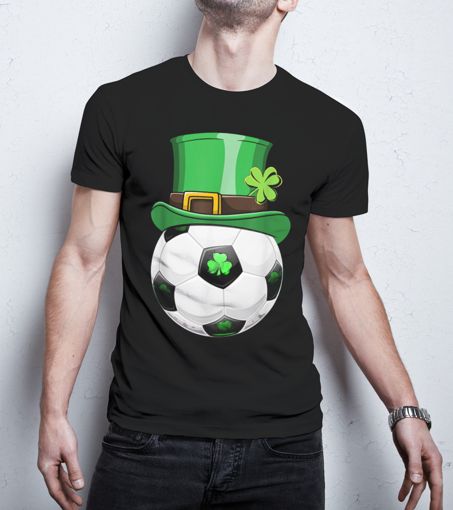 Leprechaun Soccer Funny St. Patrick's Day Hat With Shamrock Soccer Ball T-Shirt