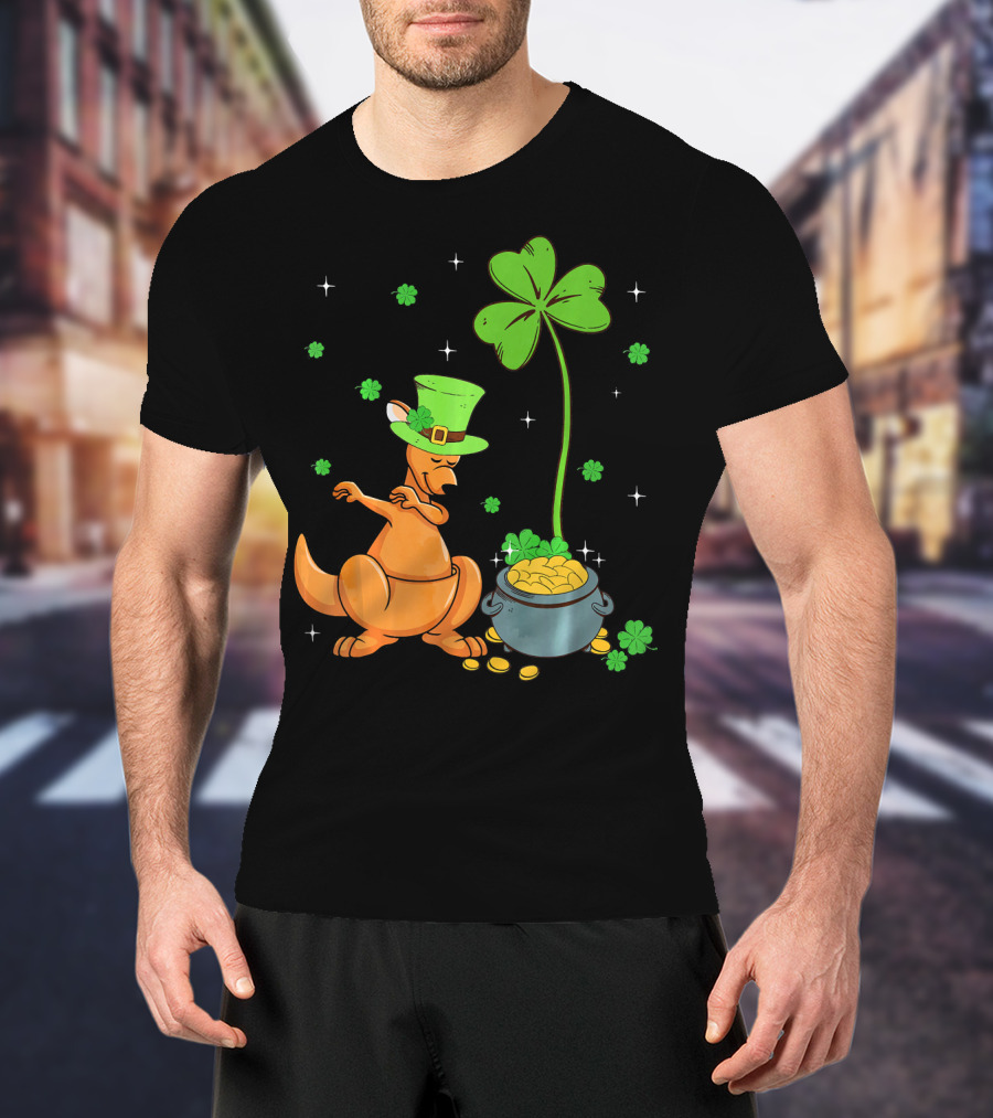 Shamrock Leprechaun Kangaroo Pot Of Gold St Patricks T-Shirt