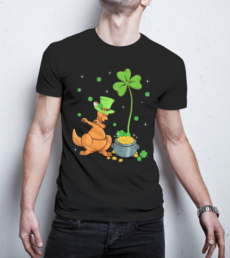 Shamrock Leprechaun Kangaroo Pot Of Gold St Patricks T-Shirt