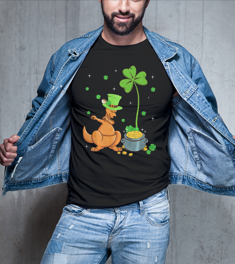 Shamrock Leprechaun Kangaroo Pot Of Gold St Patricks T-Shirt