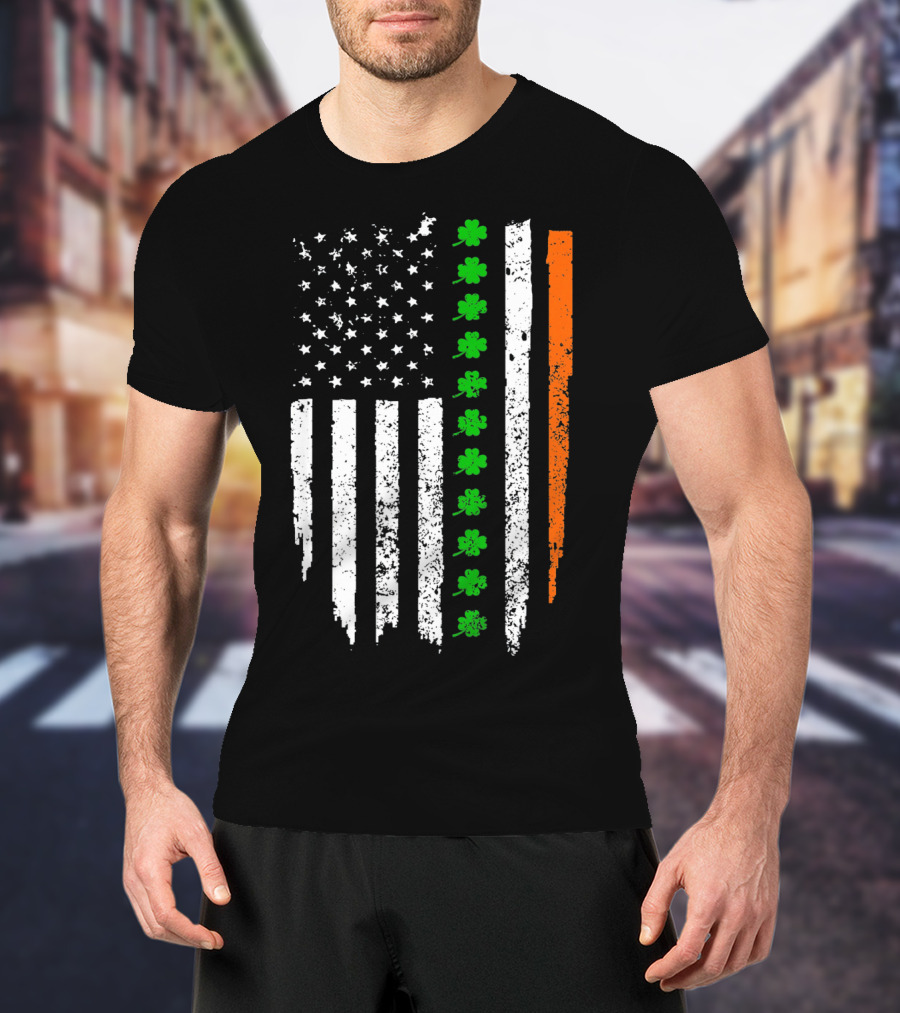 Retro Vintage Irish American Flag With Shamrocks T-Shirt