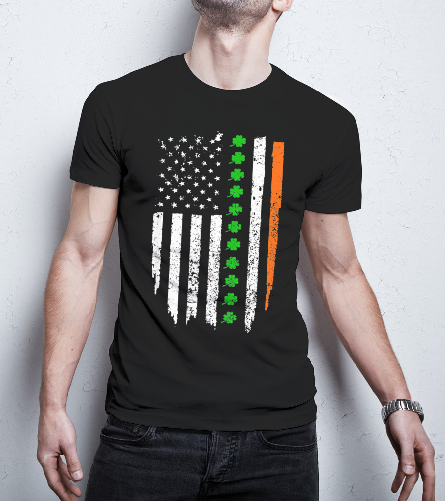 Retro Vintage Irish American Flag With Shamrocks T-Shirt