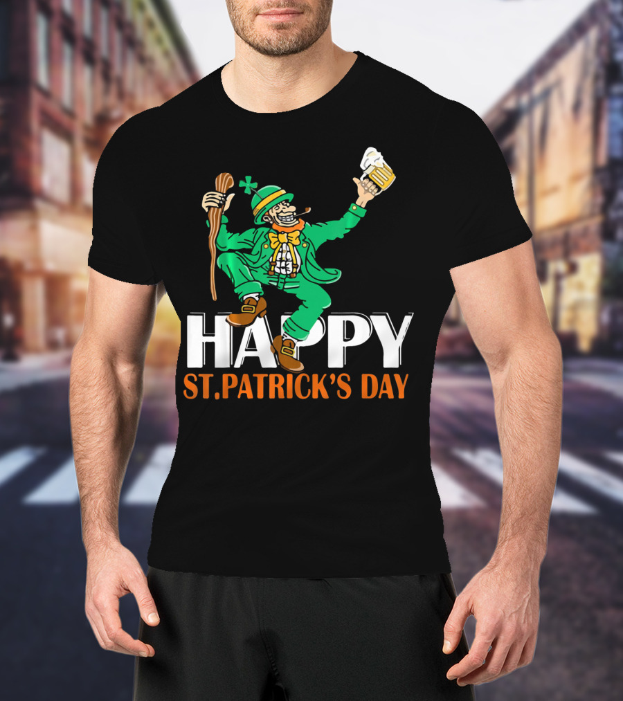 Happy St. Patrick's Day Green Celebrating Beer And Shamrock T-Shirt
