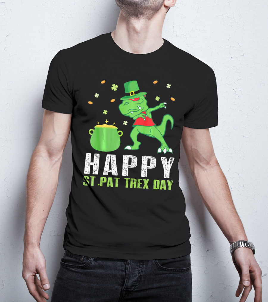 Happy St. Pat T-Rex Day Dinosaur Leprechaun Dabbing Pot Gold T-Shirt