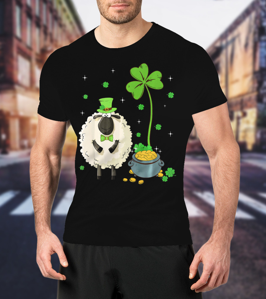 Shamrock Leprechaun Sheep With Pot Of Gold And Clover For St Patricks Day T-Shirt