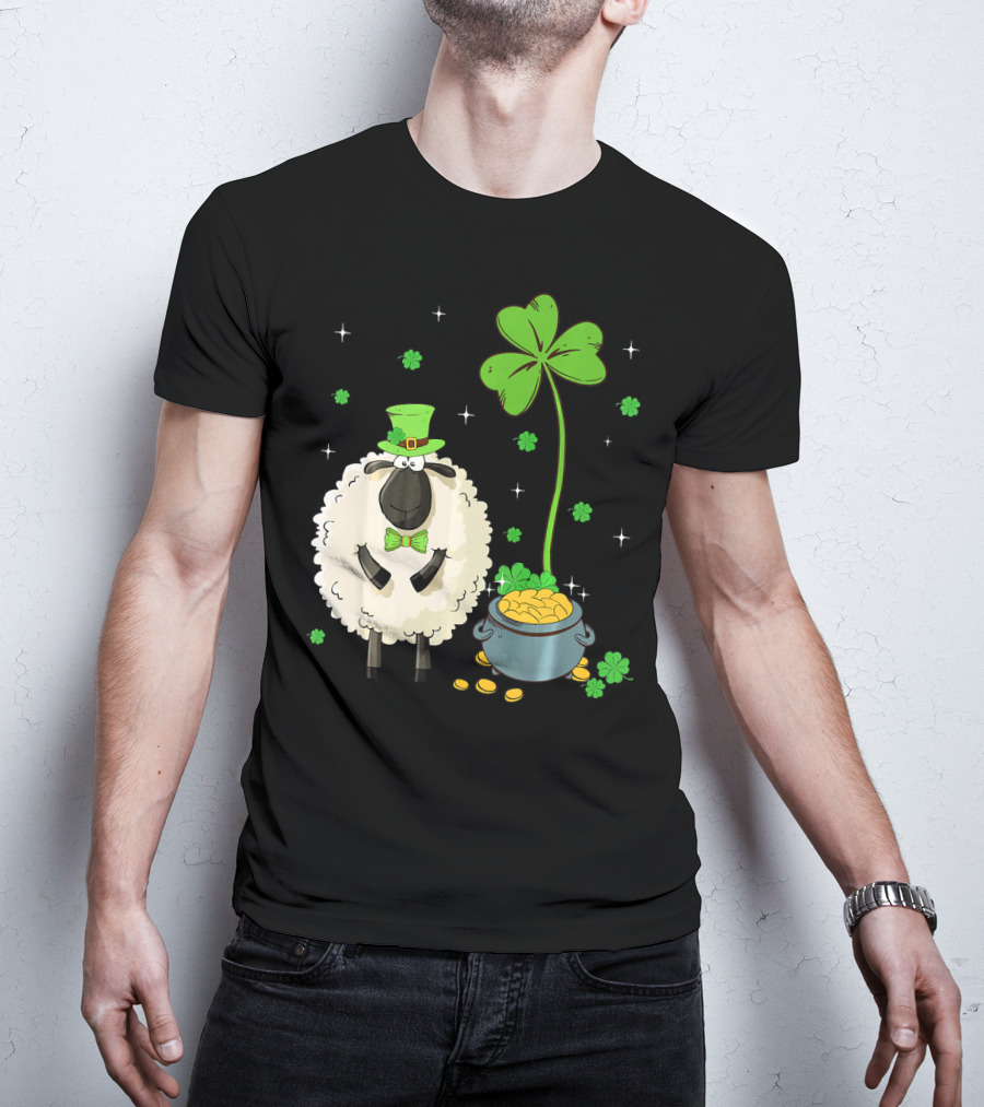 Shamrock Leprechaun Sheep With Pot Of Gold And Clover For St Patricks Day T-Shirt