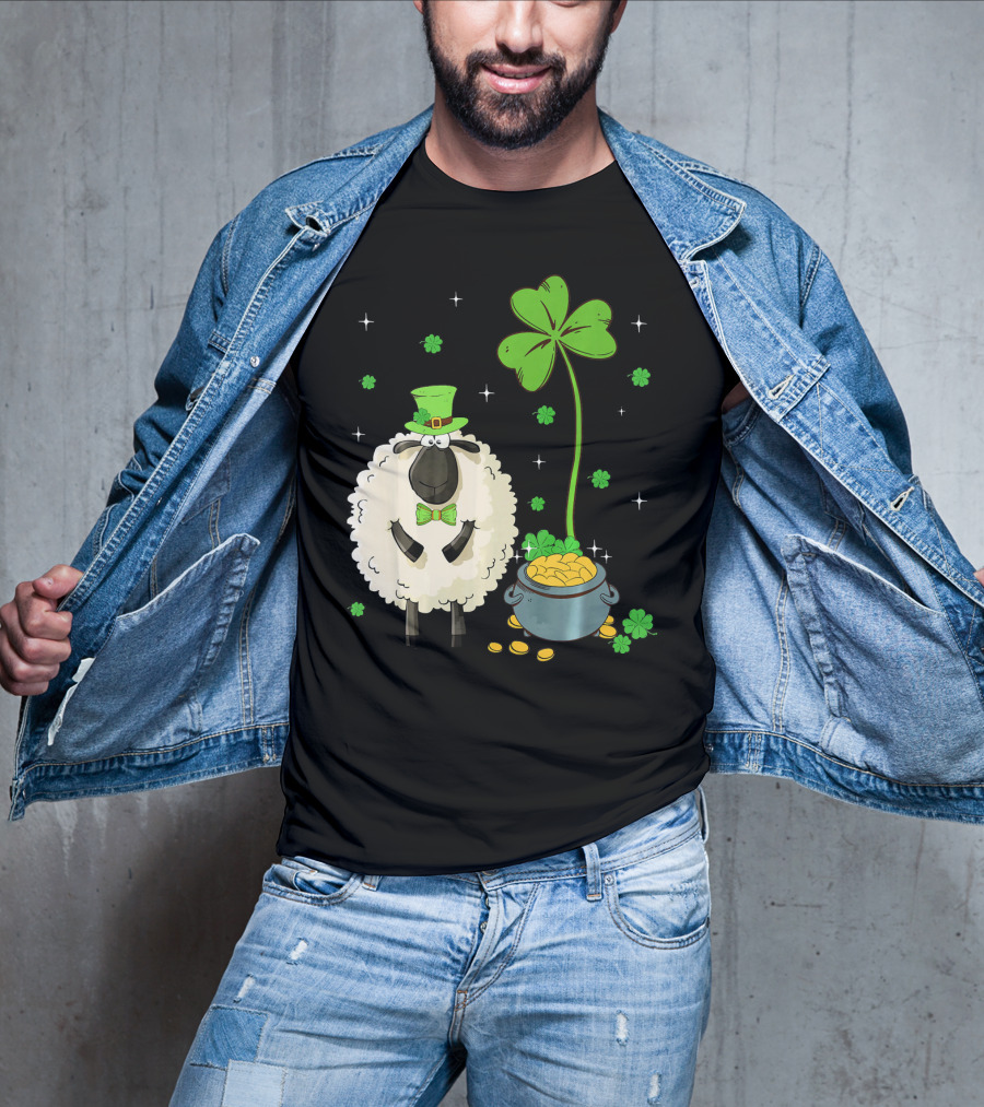 Shamrock Leprechaun Sheep With Pot Of Gold And Clover For St Patricks Day T-Shirt