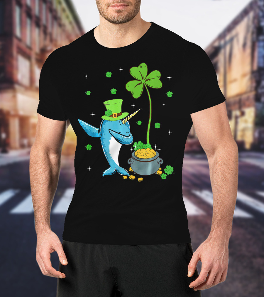 Shamrock Leprechaun Narwhal With Pot Of Gold St Patricks T-Shirt