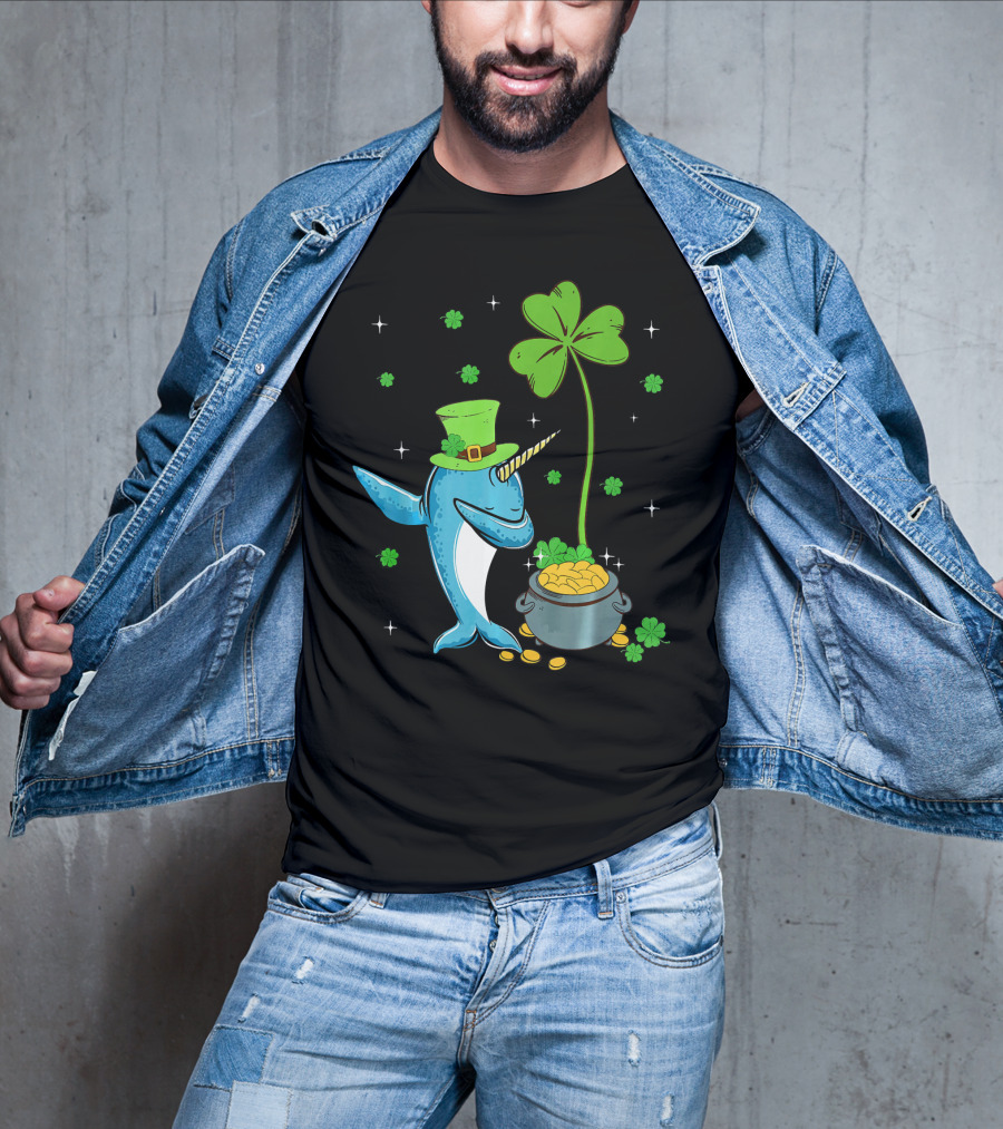 Shamrock Leprechaun Narwhal With Pot Of Gold St Patricks T-Shirt