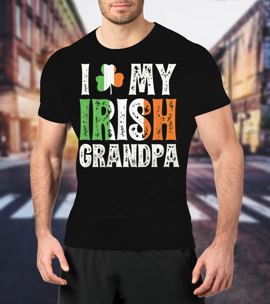 I Love My Irish Grandpa Shamrock Icon Green White Orange T-Shirt
