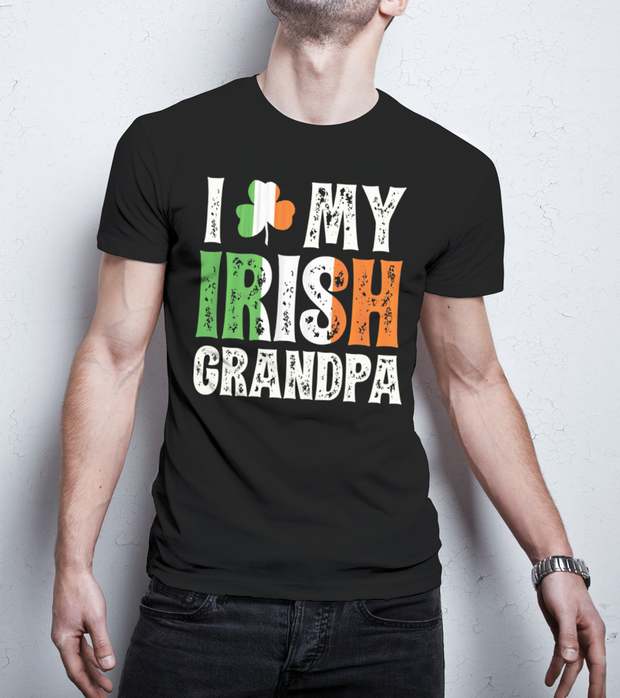 I Love My Irish Grandpa Shamrock Icon Green White Orange T-Shirt