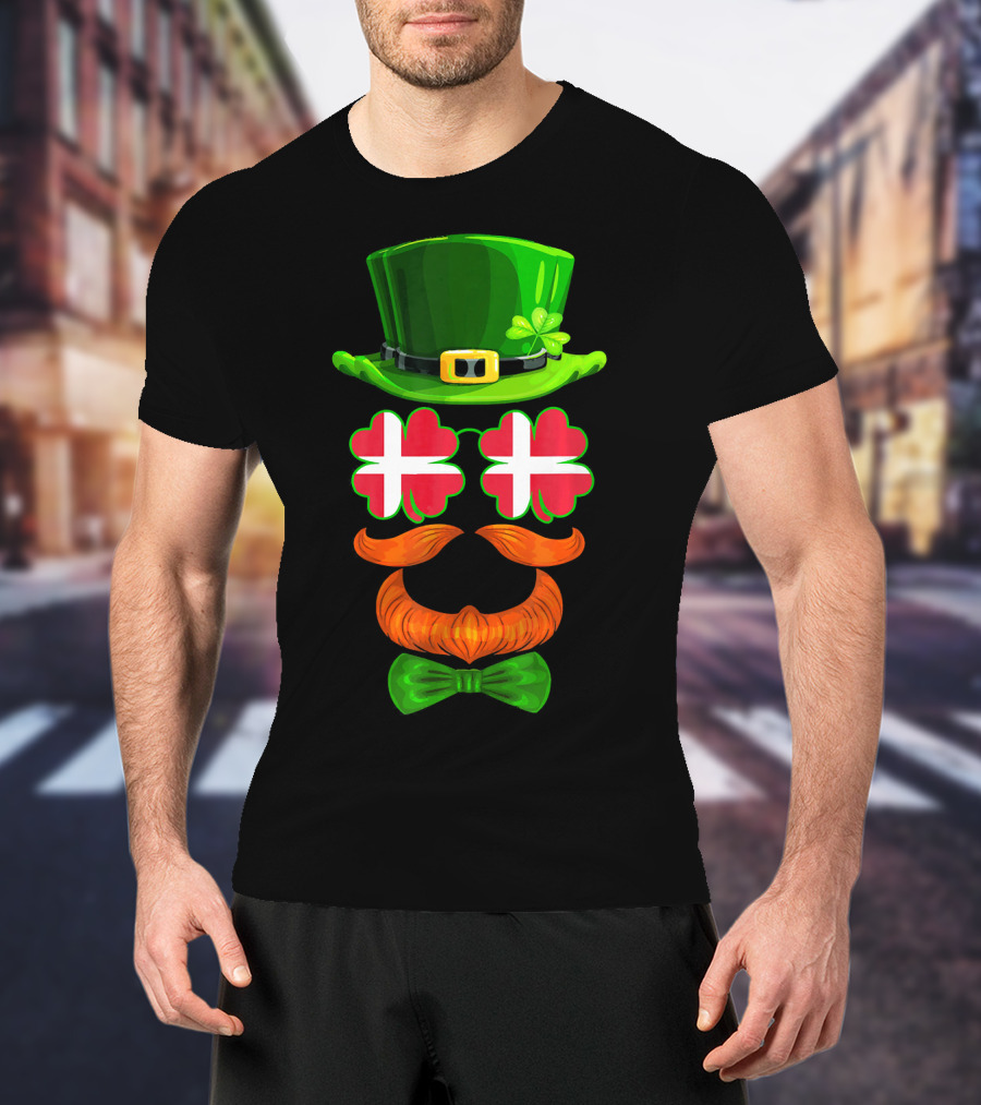 Denmark Flag Shamrock Leprechaun Hat Bowtie Dane T-Shirt