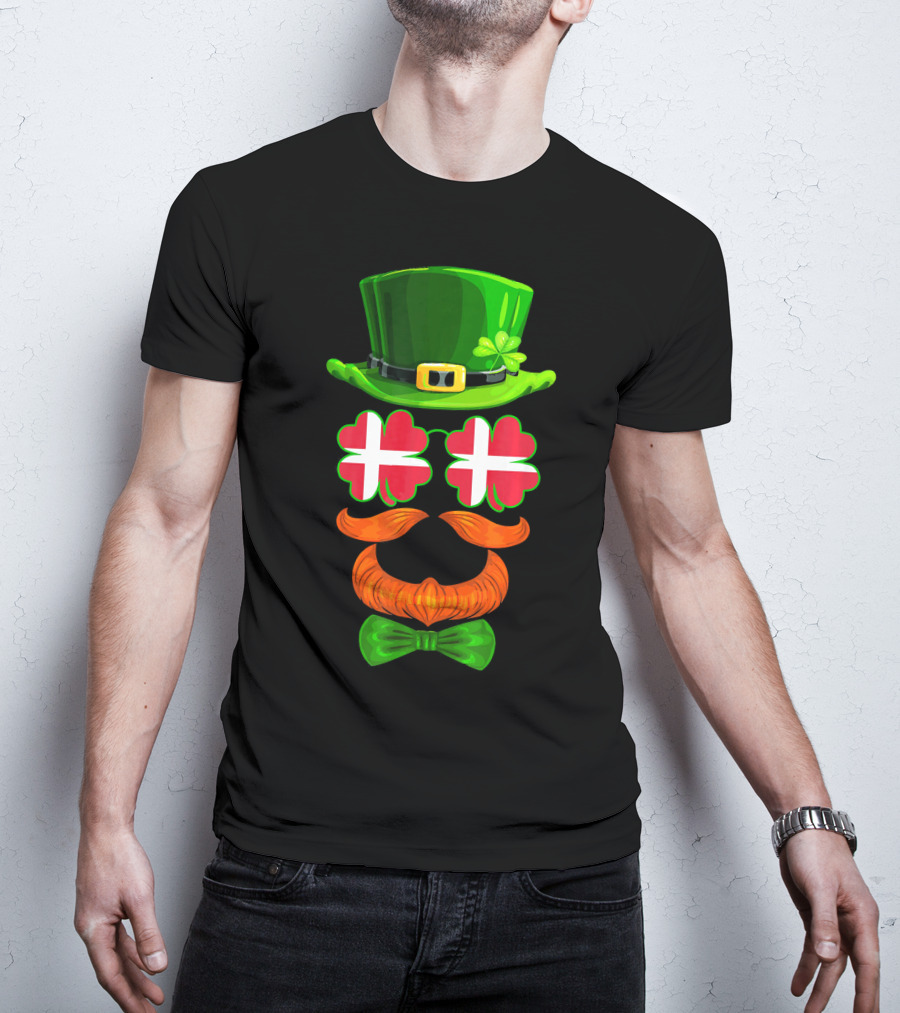 Denmark Flag Shamrock Leprechaun Hat Bowtie Dane T-Shirt