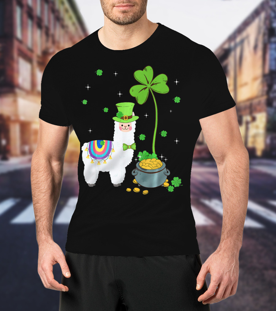 Shamrock Llama Leprechaun Pot Of Gold St Patricks T-Shirt