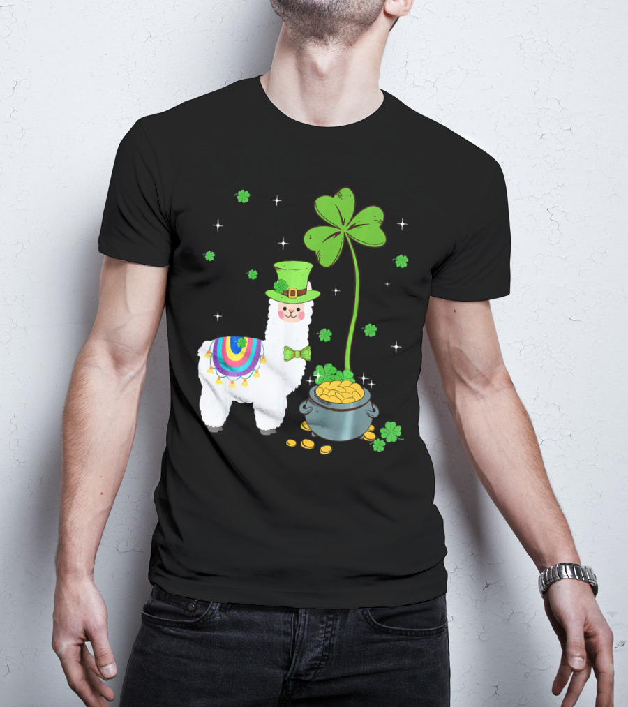 Shamrock Llama Leprechaun Pot Of Gold St Patricks T-Shirt