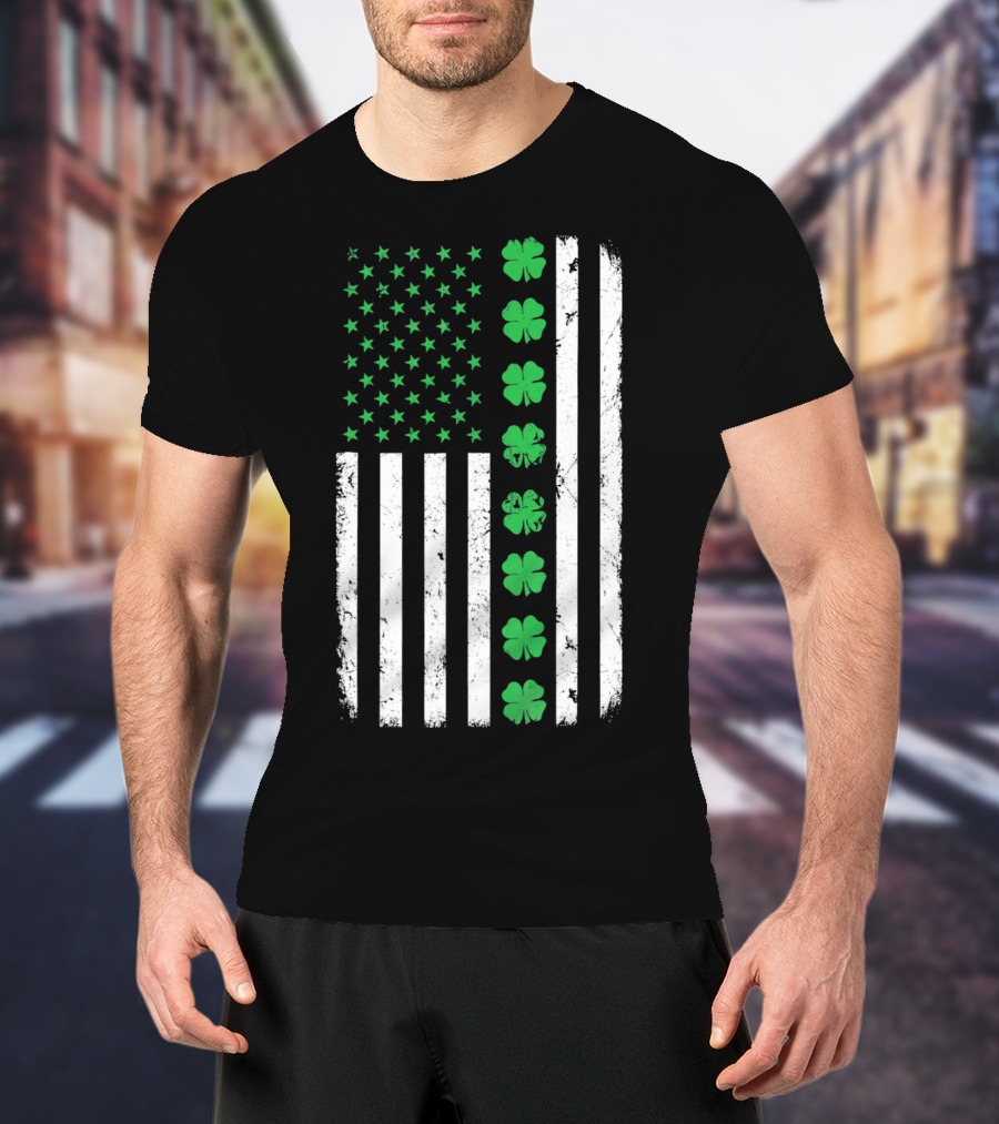 St Patricks Day Irish American Flag Clover T-Shirt