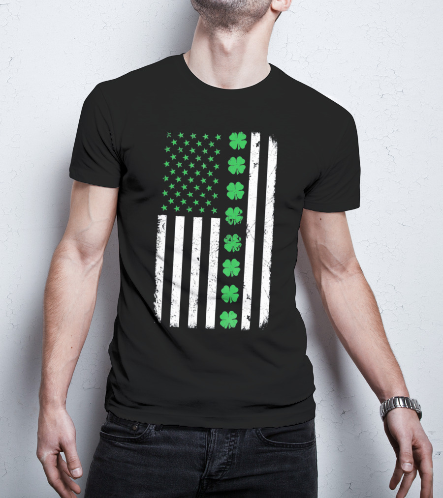 St Patricks Day Irish American Flag Clover T-Shirt