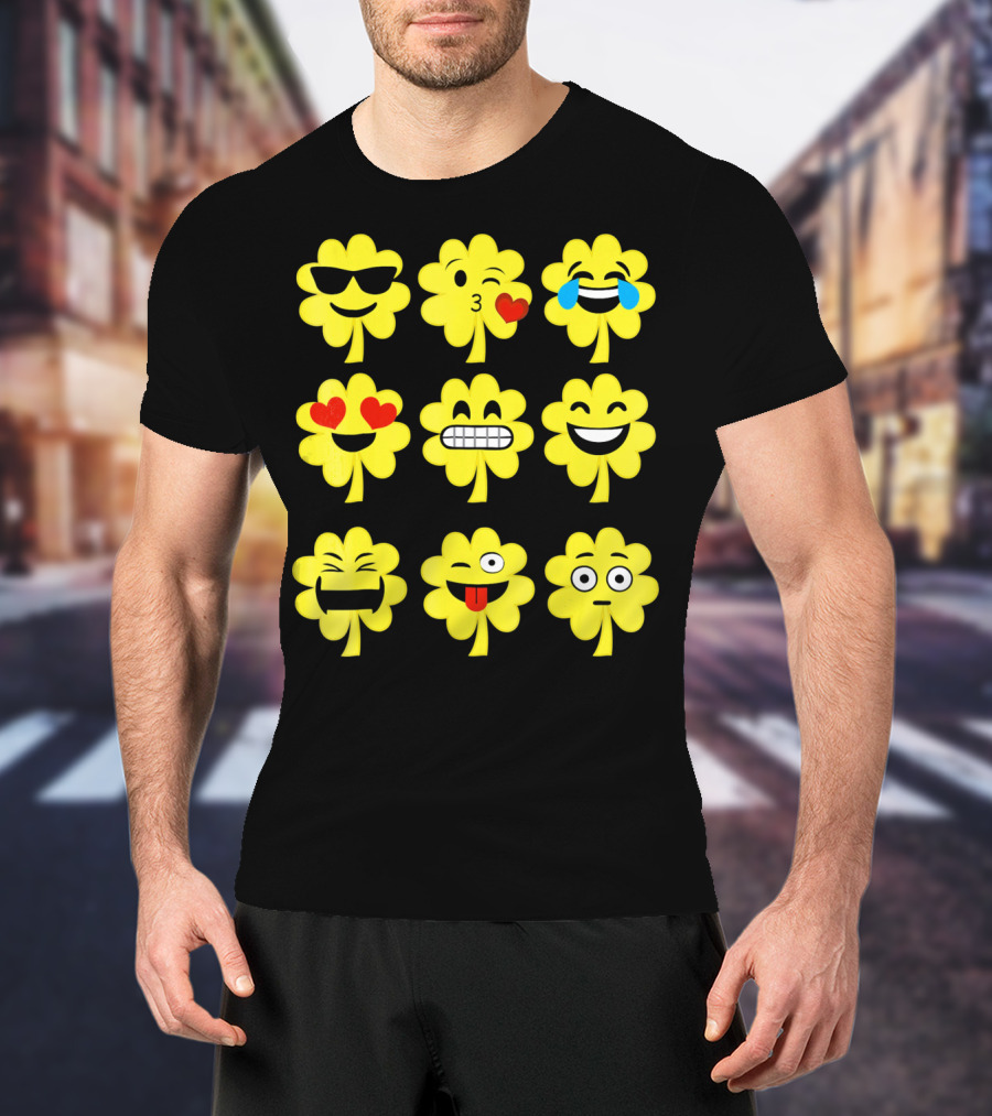 St. Patricks Day Clover Emoji Faces Collection T-Shirt