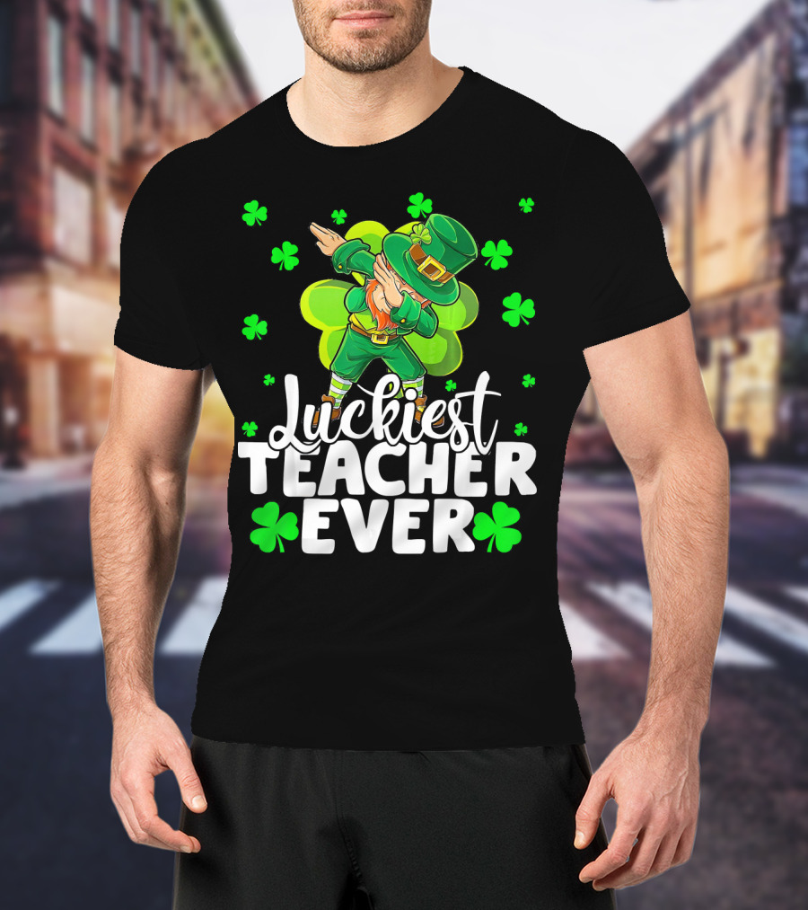Luckiest Teacher Ever Leprechaun Dabbing With Shamrocks T-Shirt