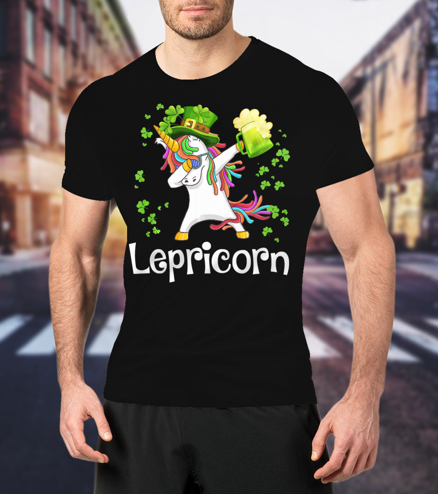 Lepricorn Beer Mug Shamrocks Rainbow Unicorn St. Patrick's Day T-Shirt