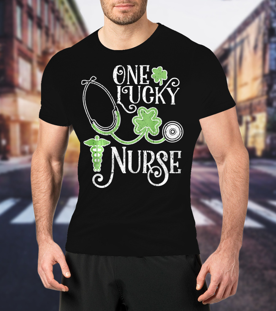 One Lucky Nurse Stethoscope Shamrock Caduceus St Patricks Day T-Shirt