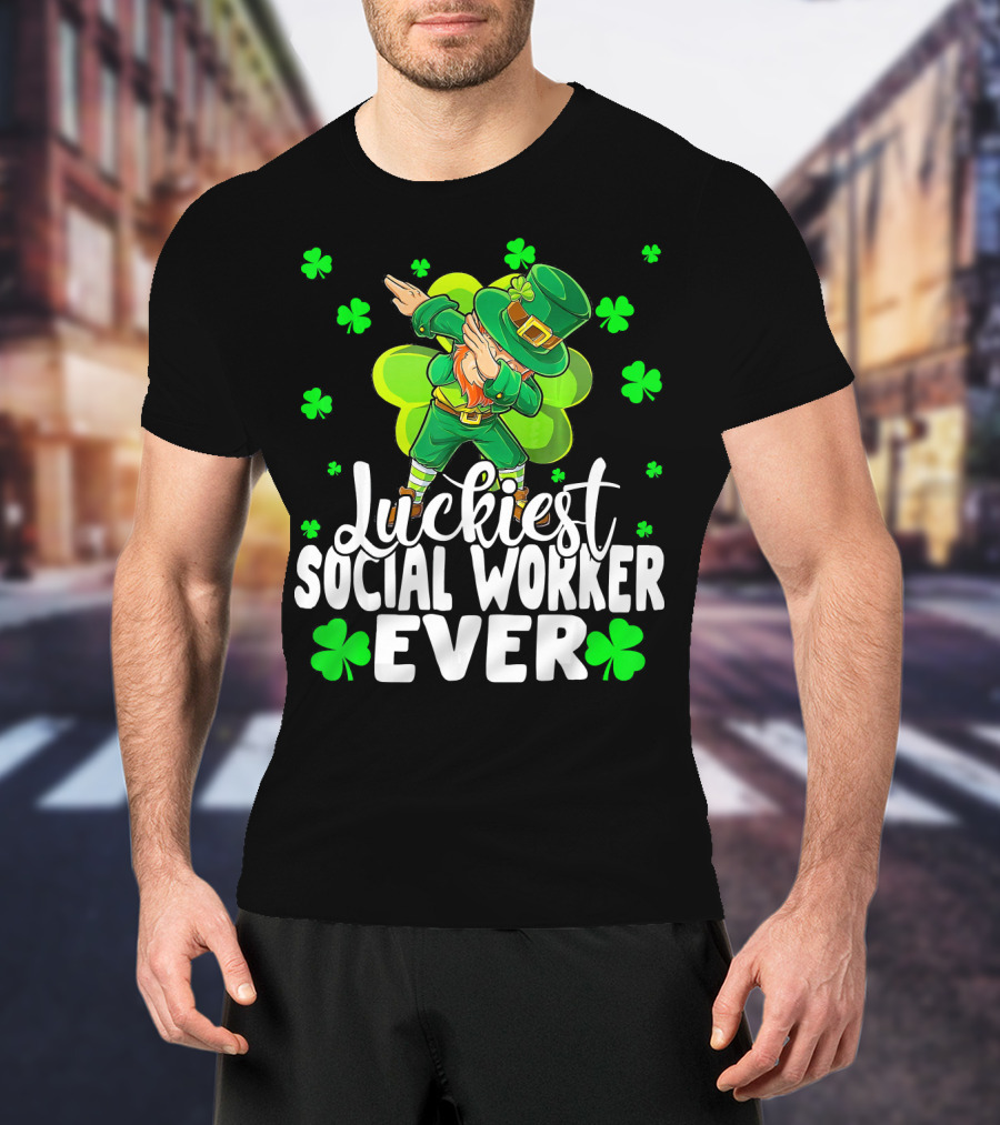 Luckiest Social Worker Ever Leprechaun Dab With Shamrocks T-Shirt