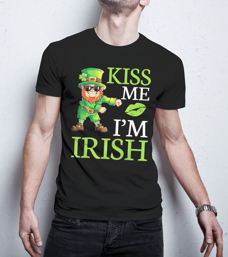 Kiss Me I'm Irish Cool Leprechaun Flossing T-Shirt