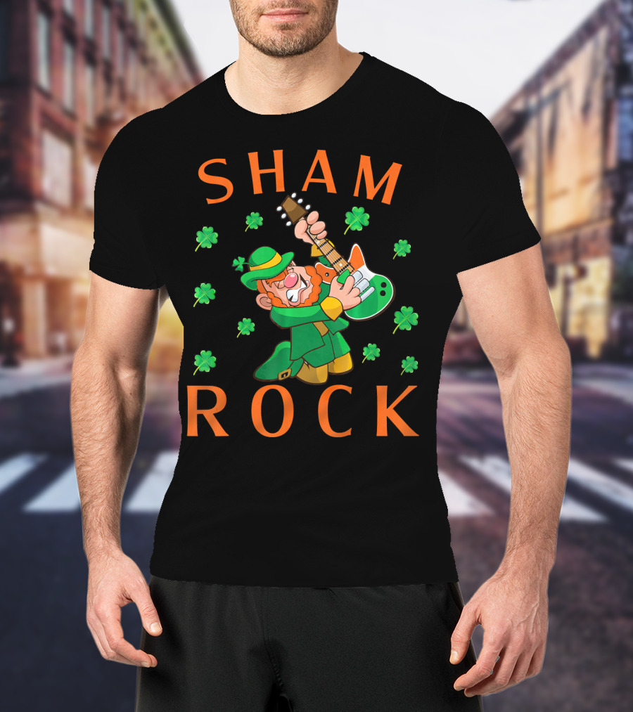 SHAMROCK Leprechaun Playing Guitar With Shamrocks T-Shirt