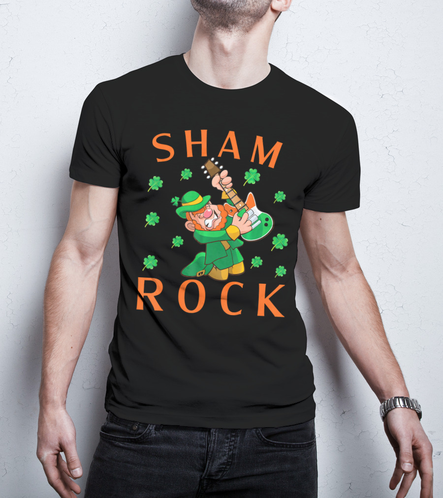 SHAMROCK Leprechaun Playing Guitar With Shamrocks T-Shirt