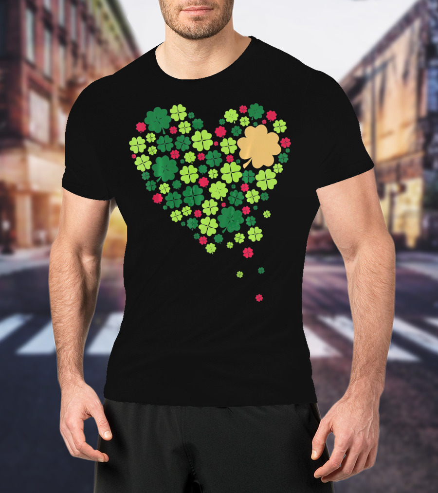 Cute Heart Of Four Leaf Clovers St Patrick's Day Lucky T-Shirt