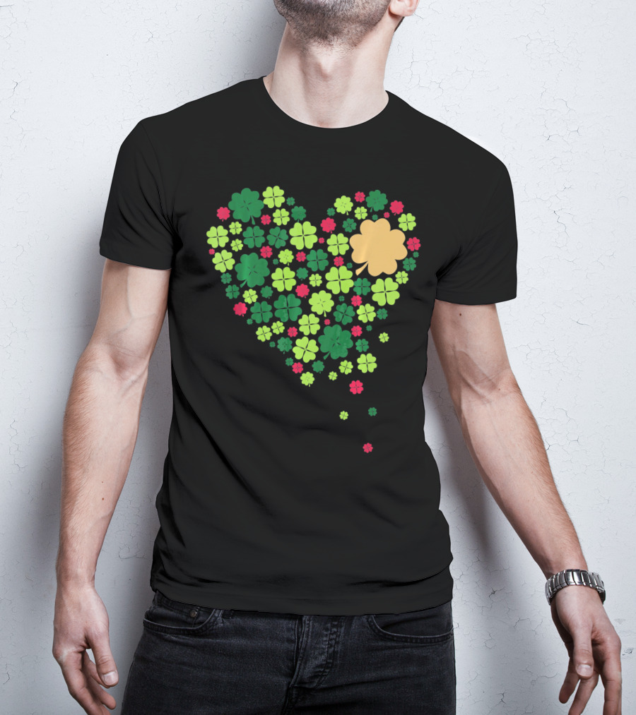 Cute Heart Of Four Leaf Clovers St Patrick's Day Lucky T-Shirt