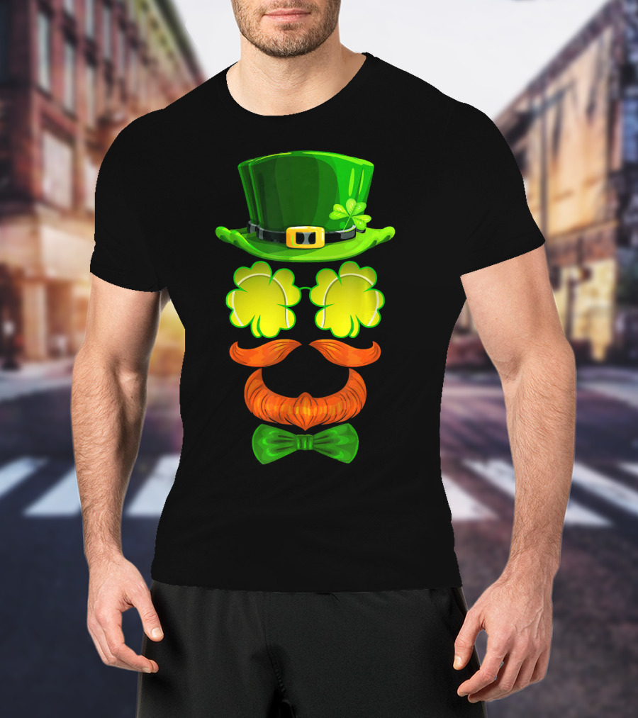 Tennis Ball Shamrock Leprechaun Clover Hat Mustache Bowtie T-Shirt