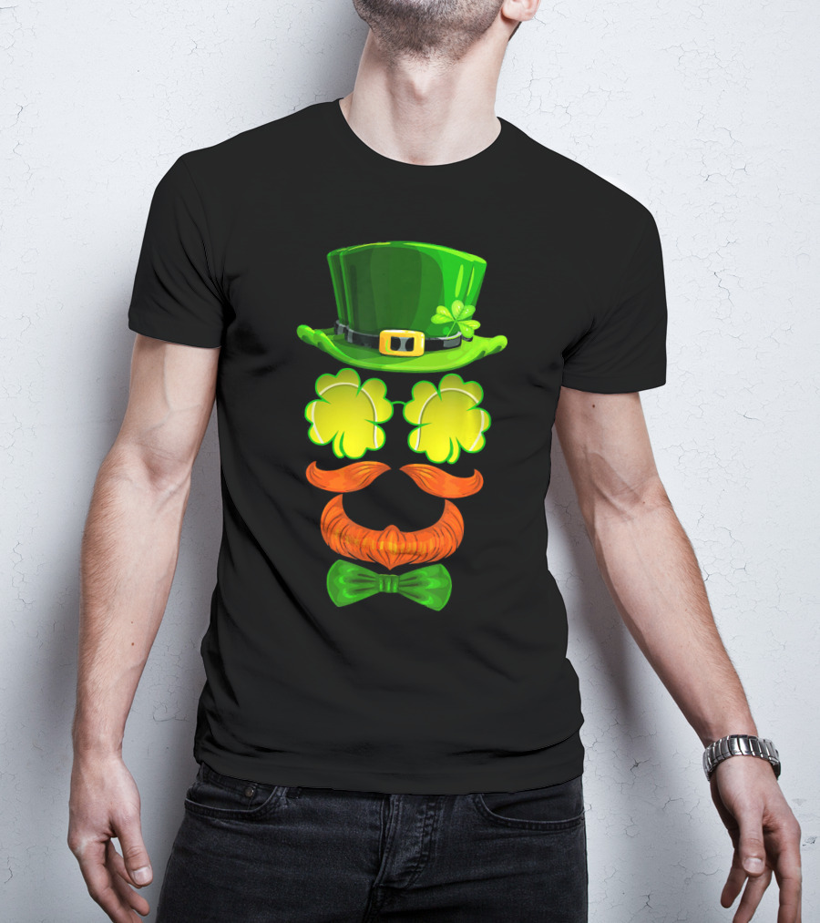 Tennis Ball Shamrock Leprechaun Clover Hat Mustache Bowtie T-Shirt
