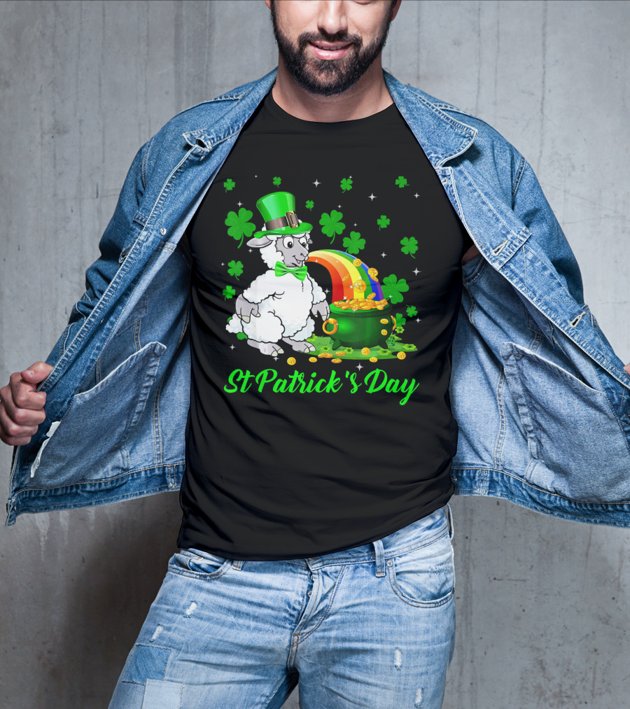 St Patrick's Day Leprechaun Sheep Shamrock Rainbow Pot Of Gold T-Shirt