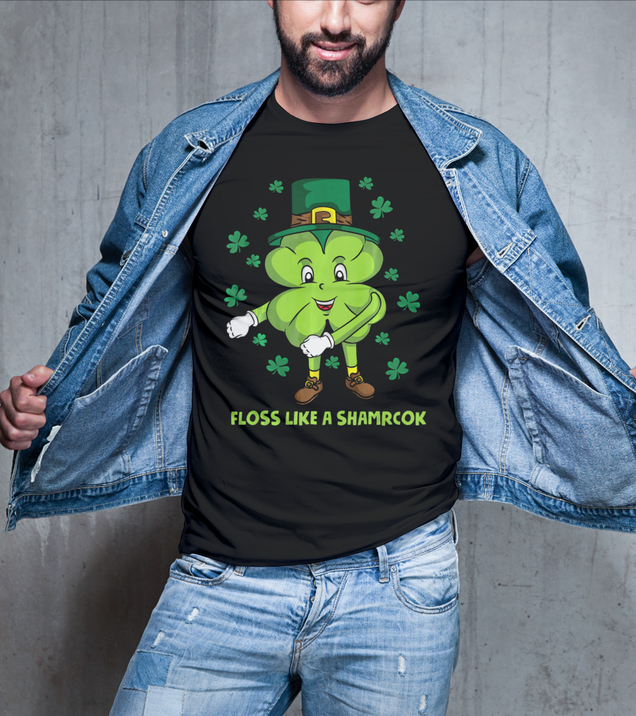 Floss Like A Shamrock St Patricks Dance Shamrock Character T-Shirt
