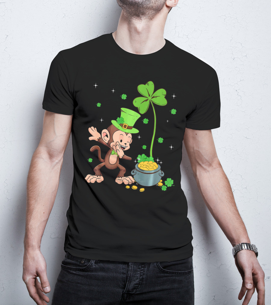 Shamrock Leprechaun Monkey With Pot Of Gold St Patricks T-Shirt