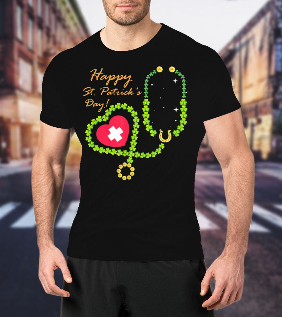 Happy St. Patrick's Day Shamrock Stethoscope Nurse T-Shirt