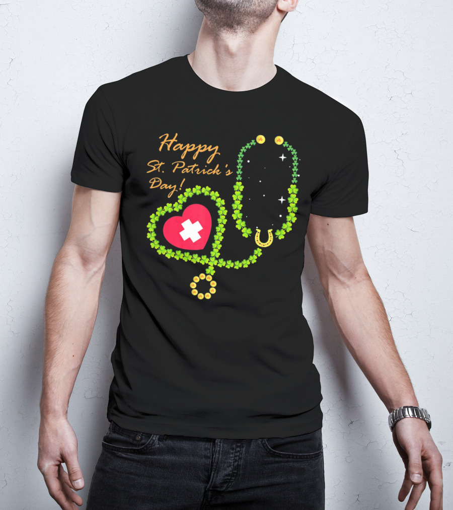 Happy St. Patrick's Day Shamrock Stethoscope Nurse T-Shirt