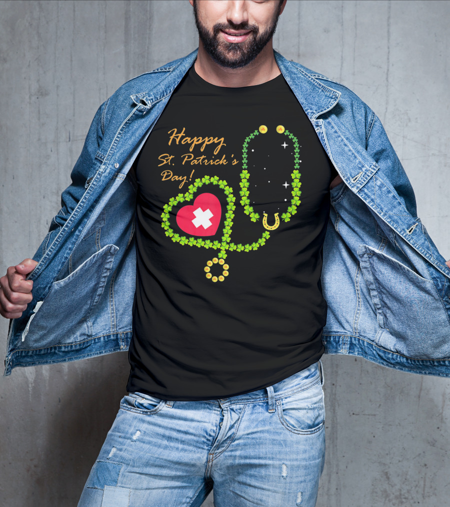 Happy St. Patrick's Day Shamrock Stethoscope Nurse T-Shirt
