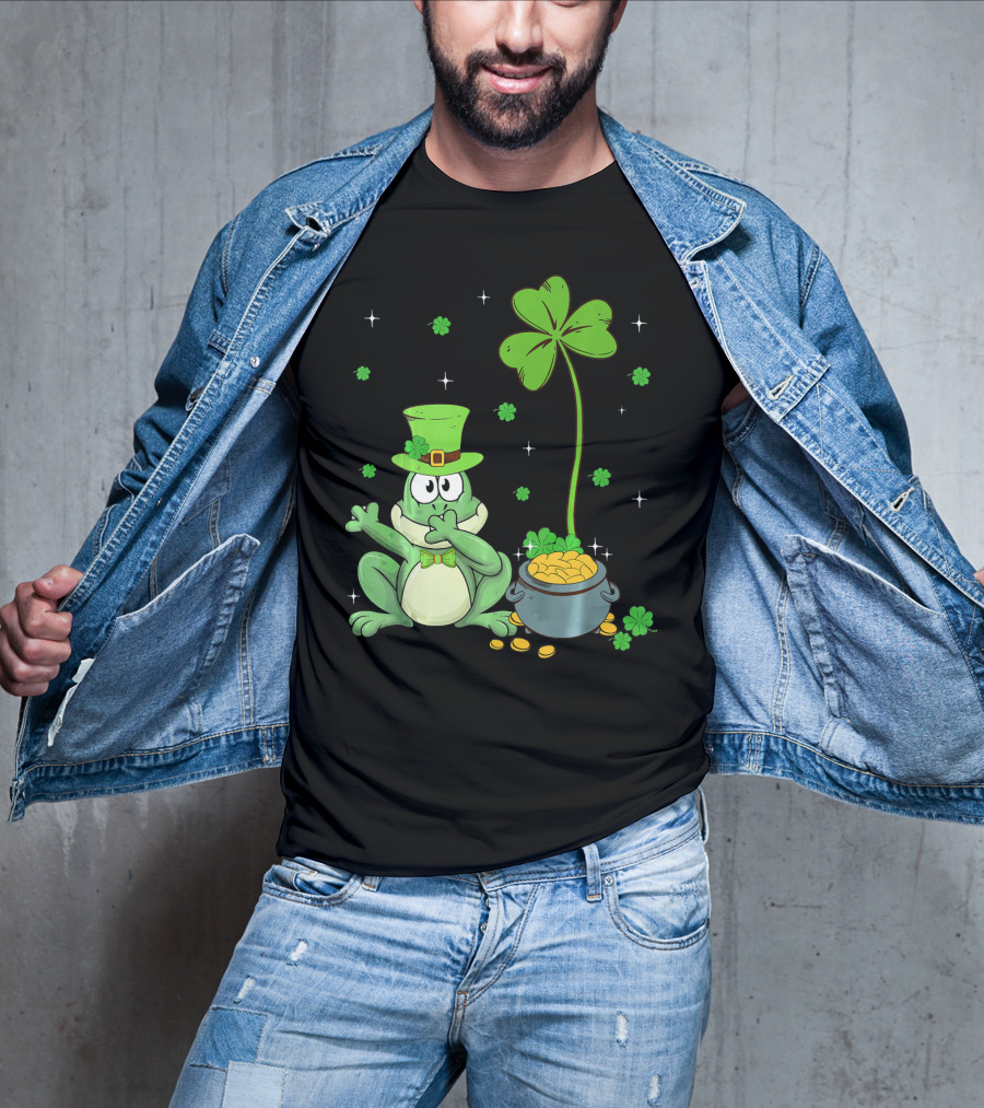 Shamrock Leprechaun Frog With Pot Of Gold And Clover Hat T-Shirt