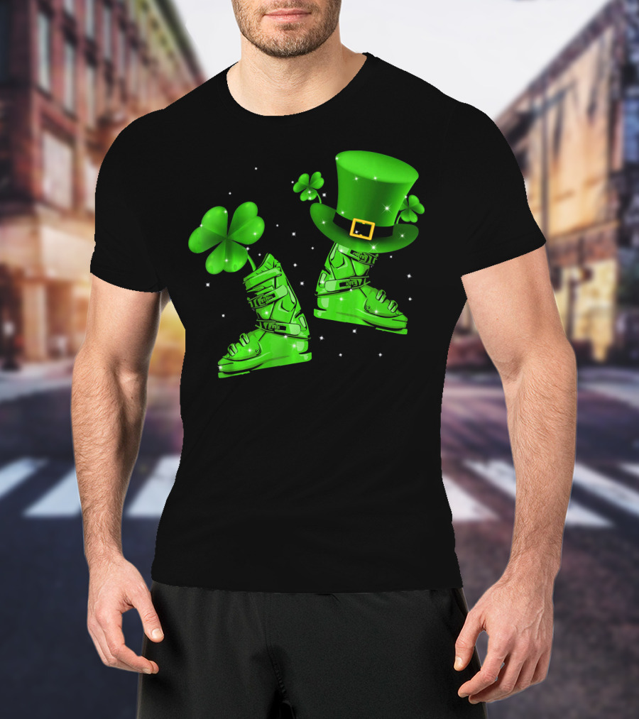 Shamrock Leprechaun Hat With Green Ski Boots T-Shirt