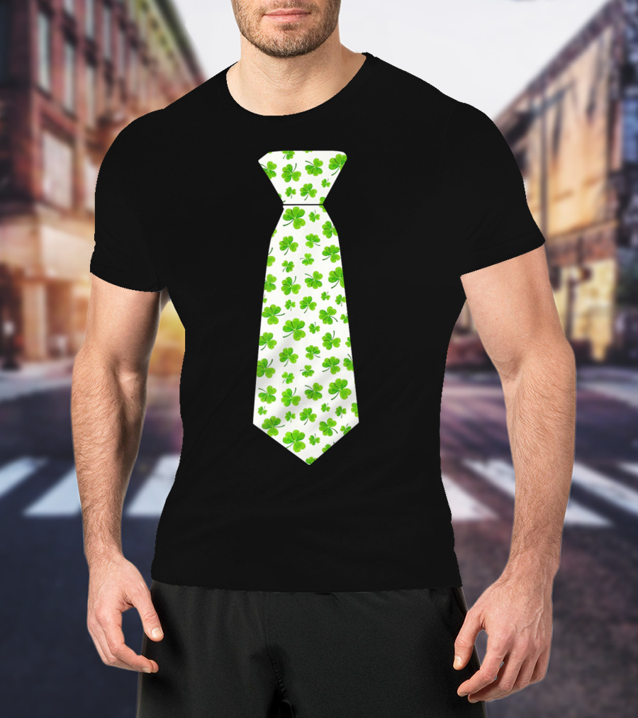 St Patricks Day Irish Shamrock Tie Pattern White Background T-Shirt