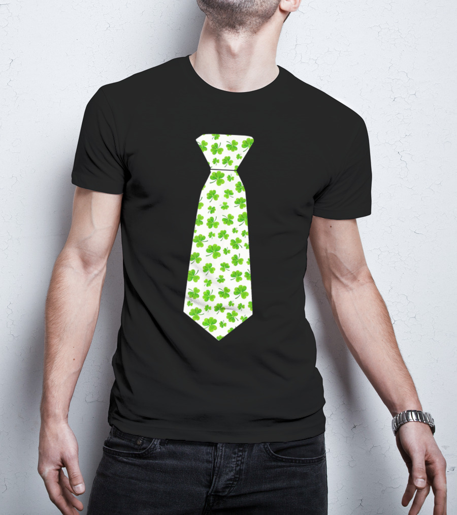 St Patricks Day Irish Shamrock Tie Pattern White Background T-Shirt